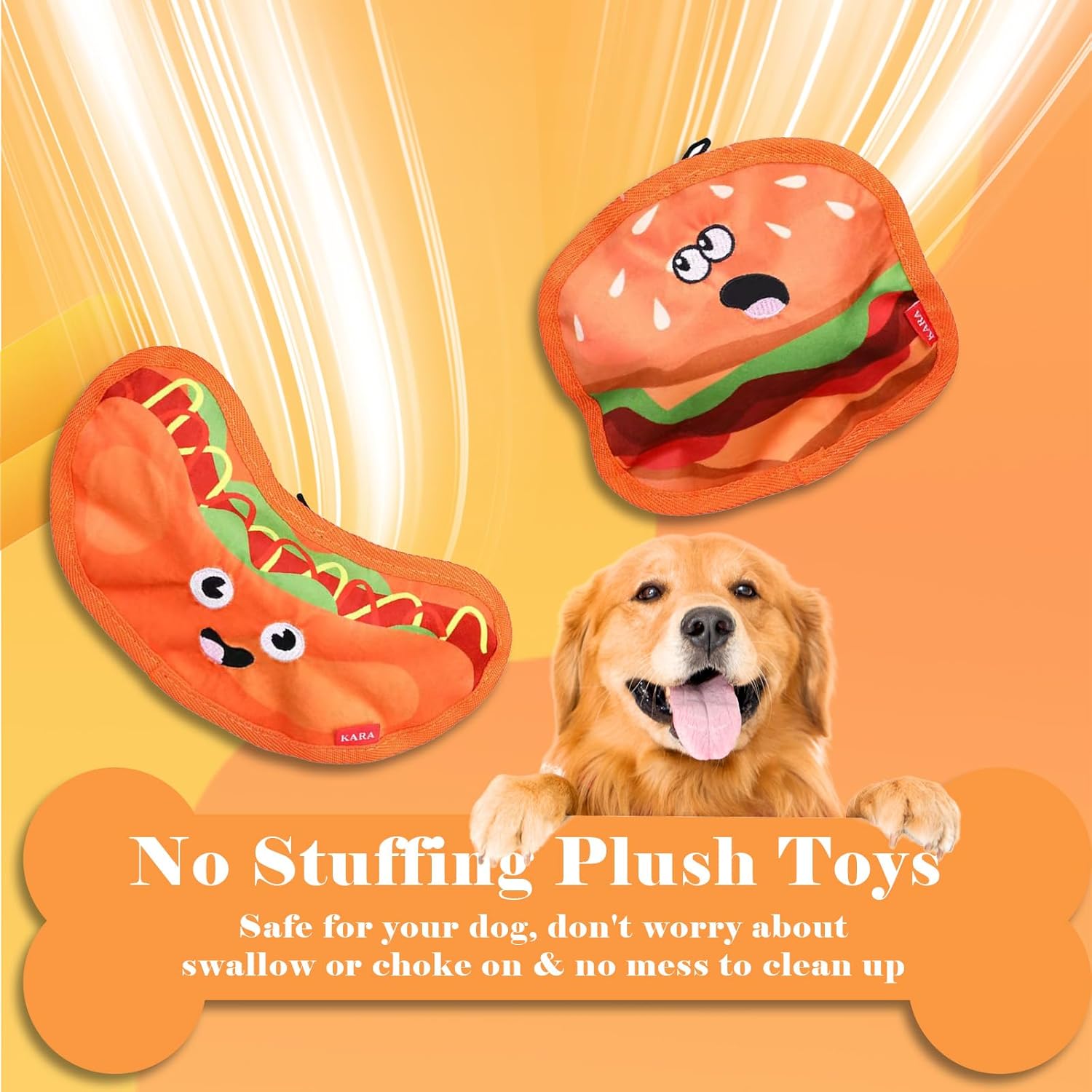 Durable Squeaky Crinkle Dog Toy Hamburger for Puppies and Dogs