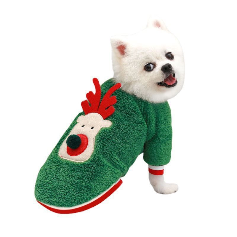 Christmas Velvet Dog Sweater – Fawn Print Holiday Outfit in Red & Green (XS–2XL)