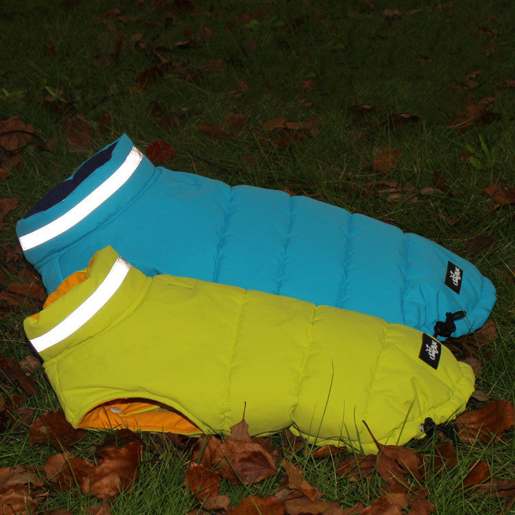 Reflective Waterproof Dog Vest – Thickened Outdoor Jacket in Blue & Green (S–5XL)