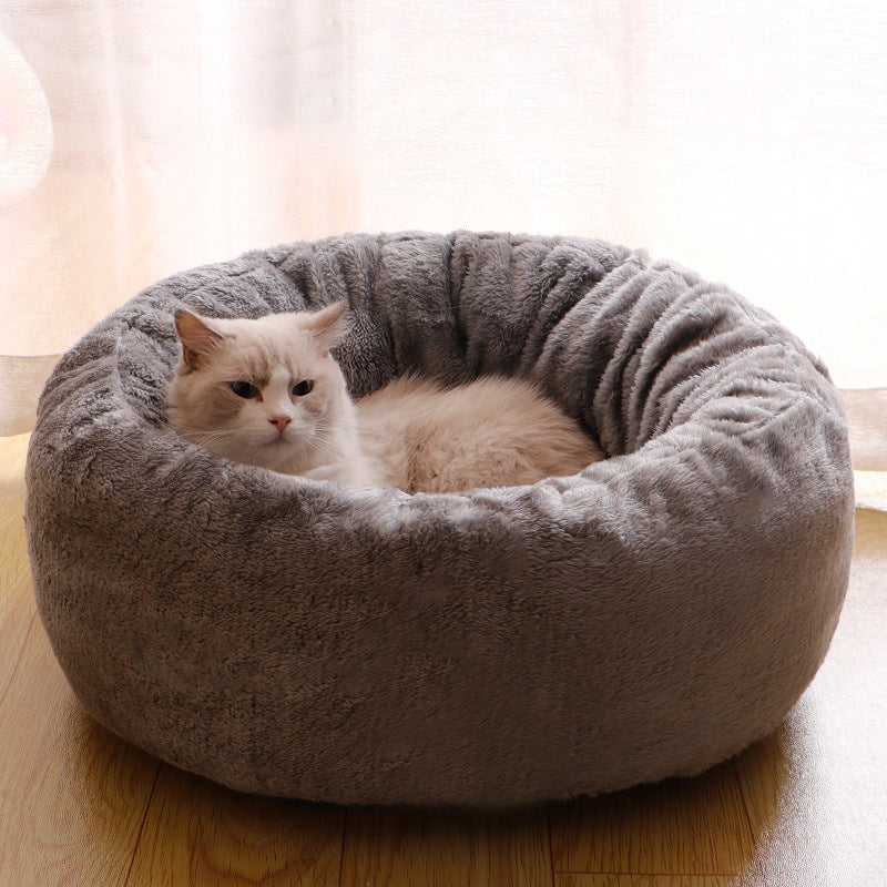 Fluffy Donut Dog Bed – Warm Arctic Fleece Cushion for Dogs & Cats (3 Sizes)