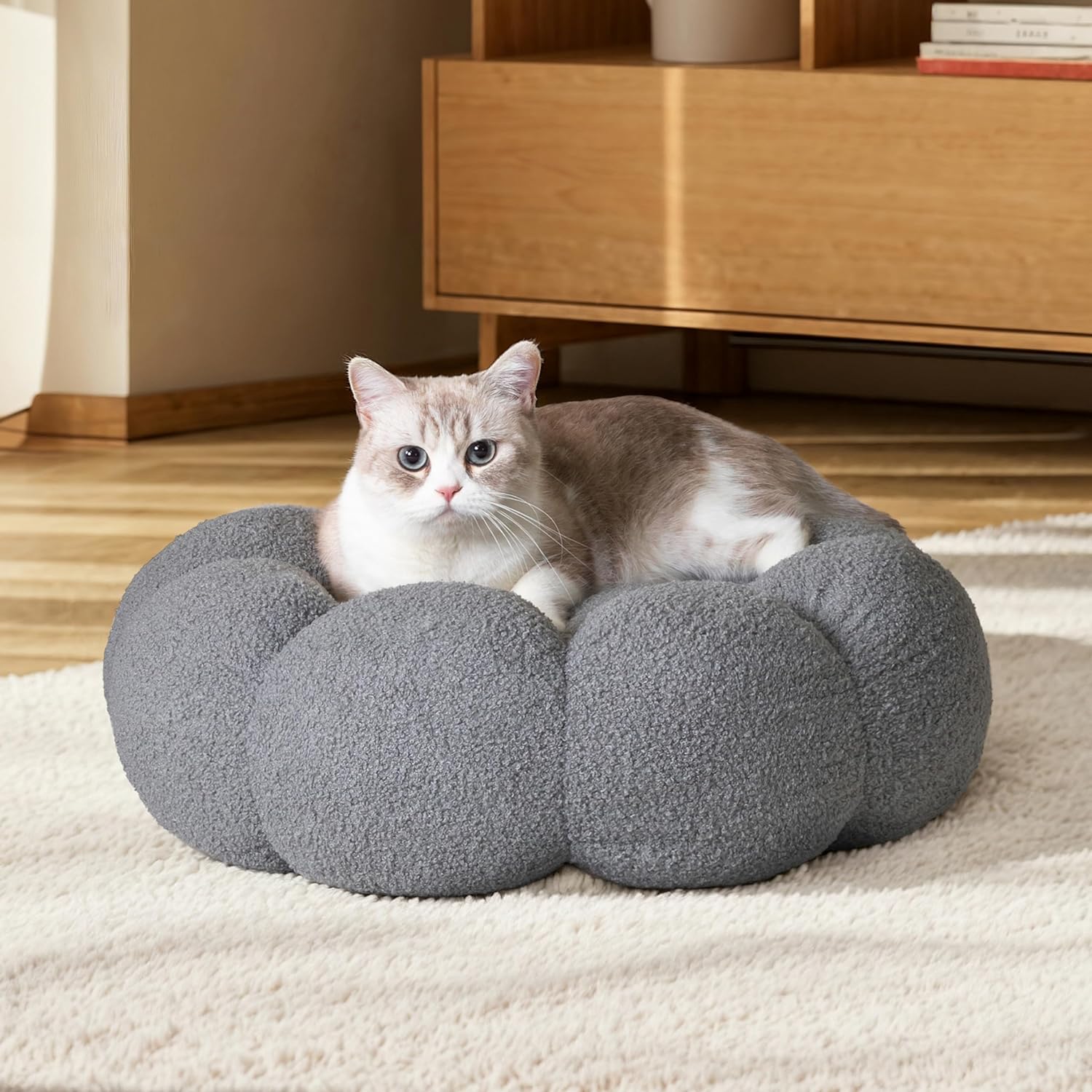 Flower Calming Dog Bed – Washable Donut Cuddler in 5 Colors (S–L)