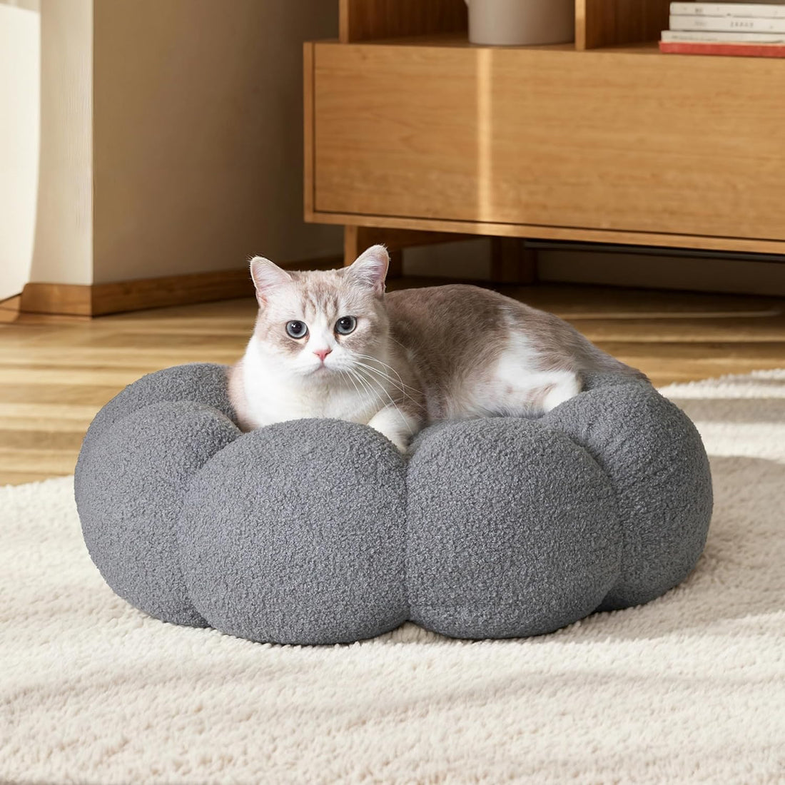 Flower Calming Dog Bed – Washable Donut Cuddler in 5 Colors (S–L)