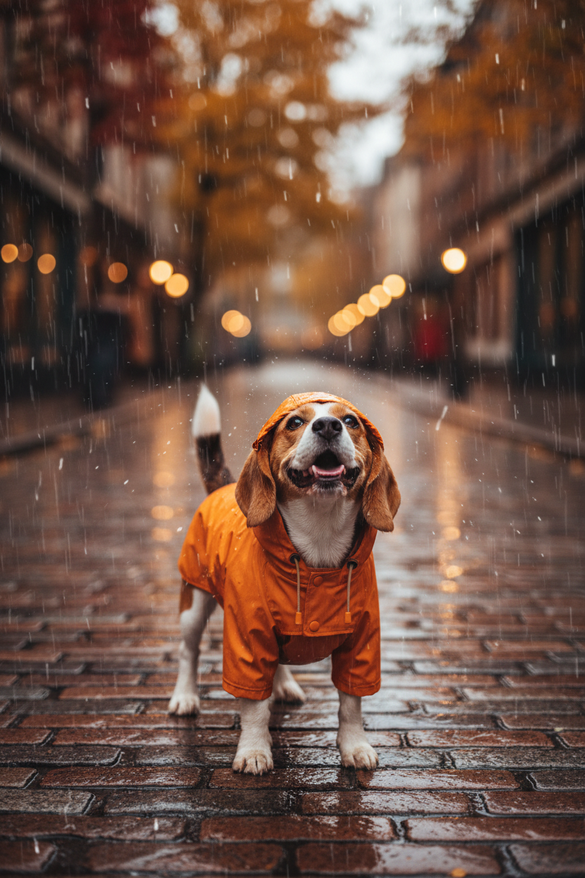 Orange Dog Raincoat Rainy Day Lifestyle
